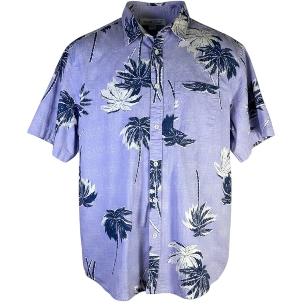 Old Navy Mens XXL Slim Fit Purple Palm Tree Tropical Short Sleeve Button Down